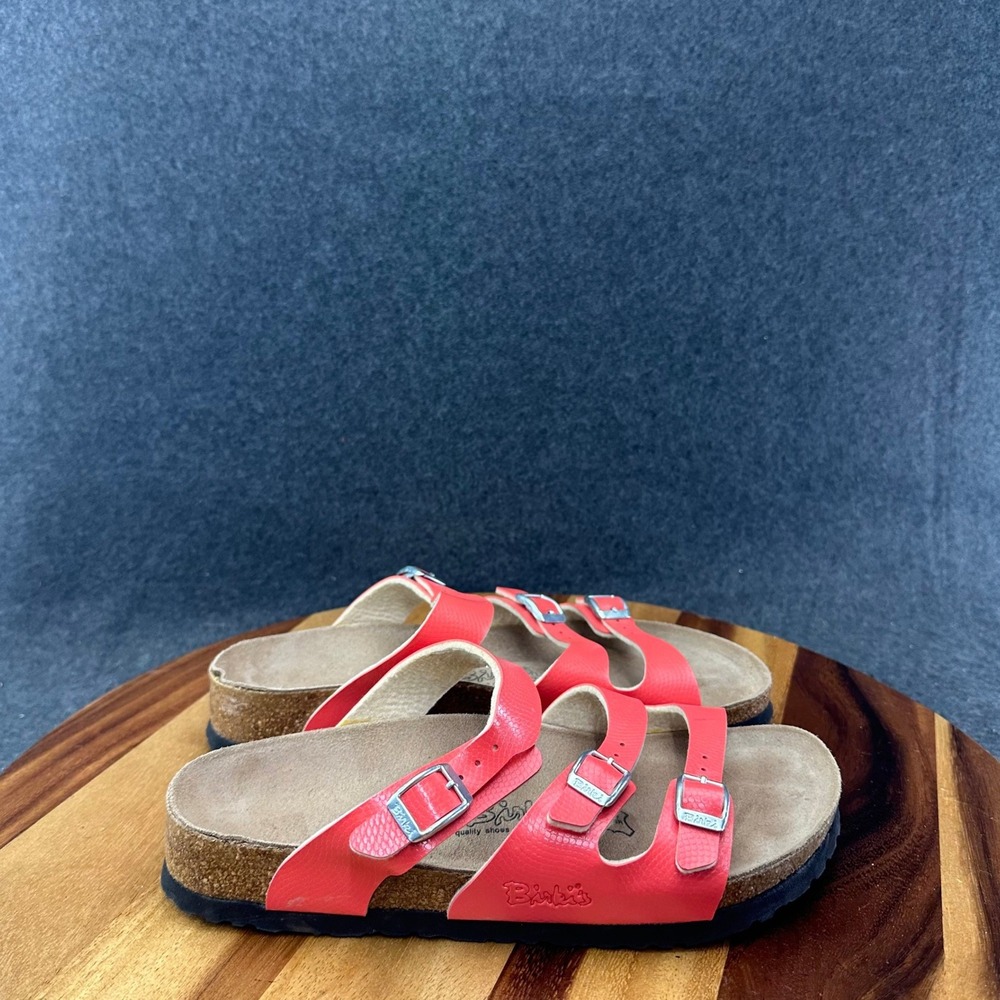 Birkenstock Birki's Florida Pink Red Peach 3-Strap Sandals Women's US 7 EU 38